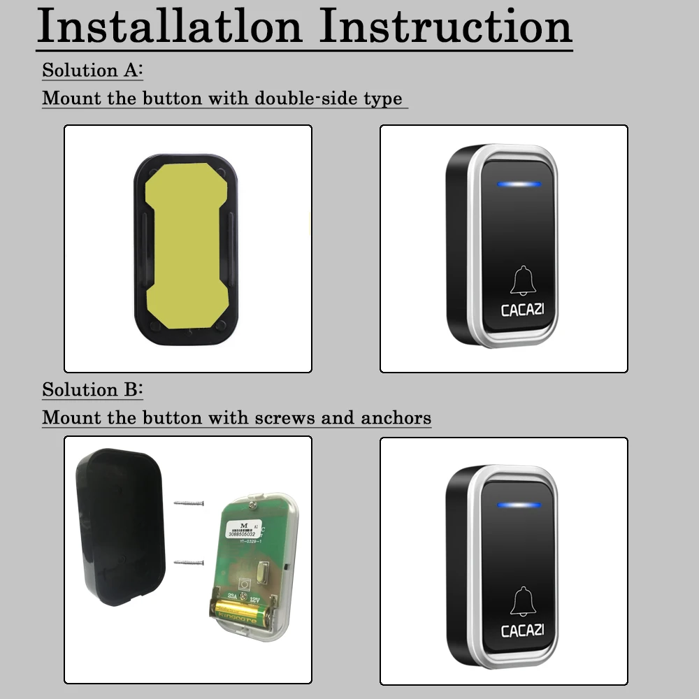 CACAZI Smart Wireless Doorbell Waterproof 1 2 Button 1 2 3 Receiver 300M Remote US EU UK Plug Home Call Ring Bell 38 Chimes