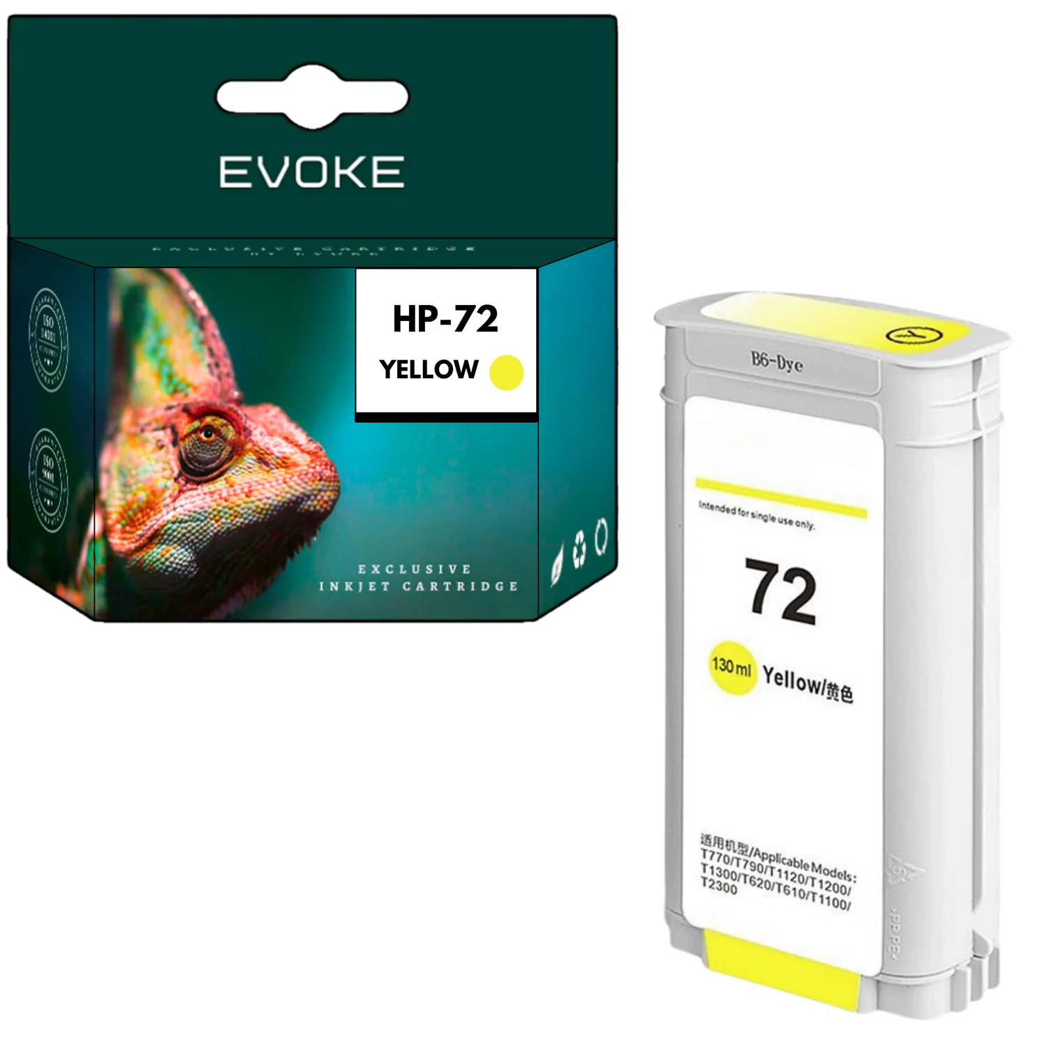 Evoke Compatibele Inkt voor Hp 72Y 72 72 Y C9373A Geel 130 ml Designjet T610 T620 T790 T770 T1100 T1200 T1200 Hd T2300 T1300