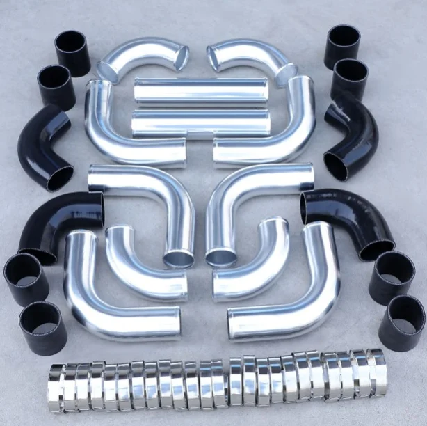 Kit tubo a gomito intercooler turbo universale in alluminio lucido da 12 pezzi da 2,5 "+ tubo flessibile in silicone + morsetto IP-1027