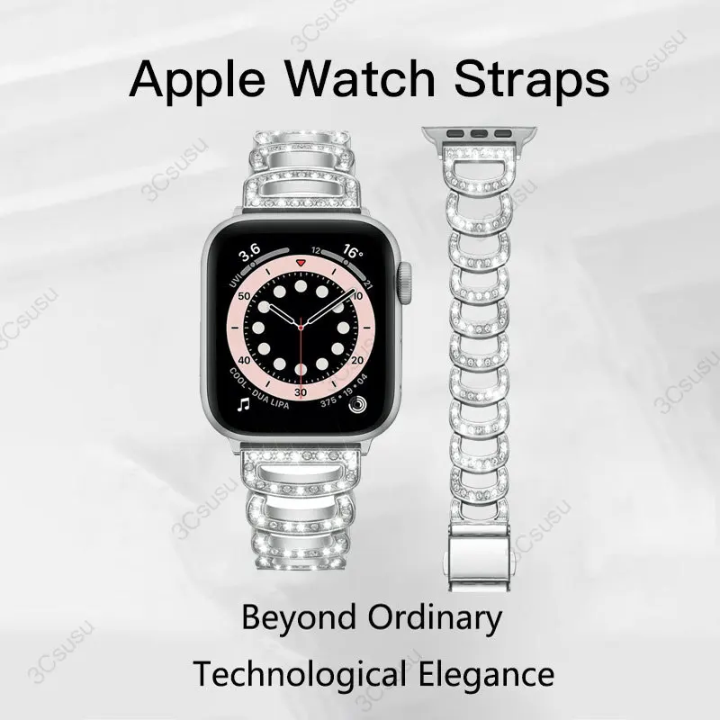 Браслет-цепочка Алмазный для Apple Watch Ultra, металлический ремешок для iWatch Series SE 9 8 7 6 5 4 3 2, 49 мм 45 мм 41 мм 40 мм 44 мм 38 мм 42 мм