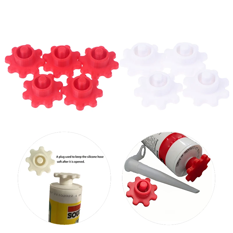 4/5 قطعة غطاء أنبوب السيليكون دائم البلاستيك ختم قبعات خرطوم السيليكون الفم التوصيل لزجاجات الغراء القياسية أنابيب الملحقات #1
