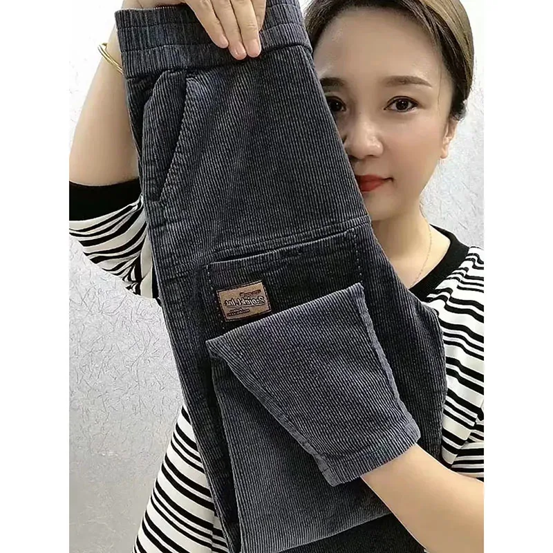 New Autumn Winter Fashion Korean Letter Embroidery Corduroy Harem Pants Women Thicken Warm Loose Casual Pencil Pants Female 4XL