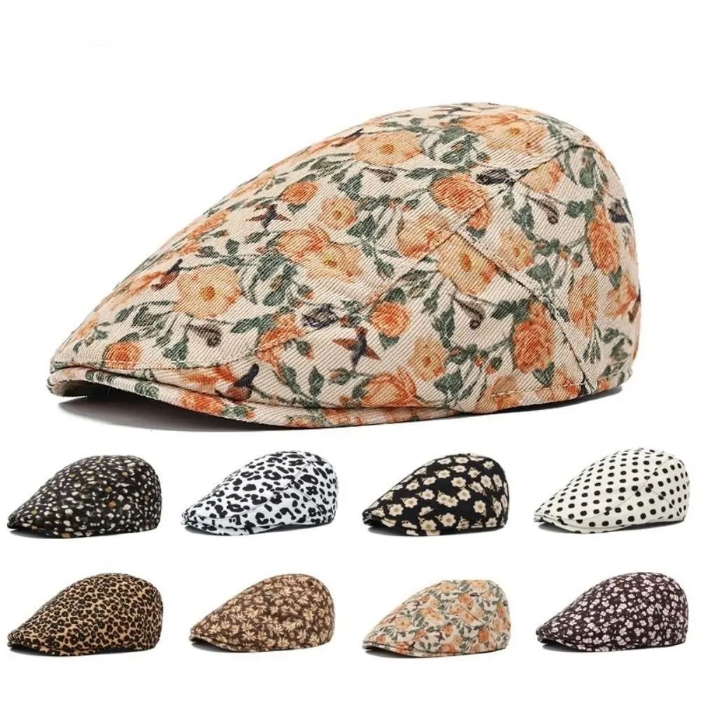 

Fashion Retro Floral Beret Hat Fishing Casual Outdoor Artist Painter Hat Adjustable Autumn Winter Baseball Cap Men Women
