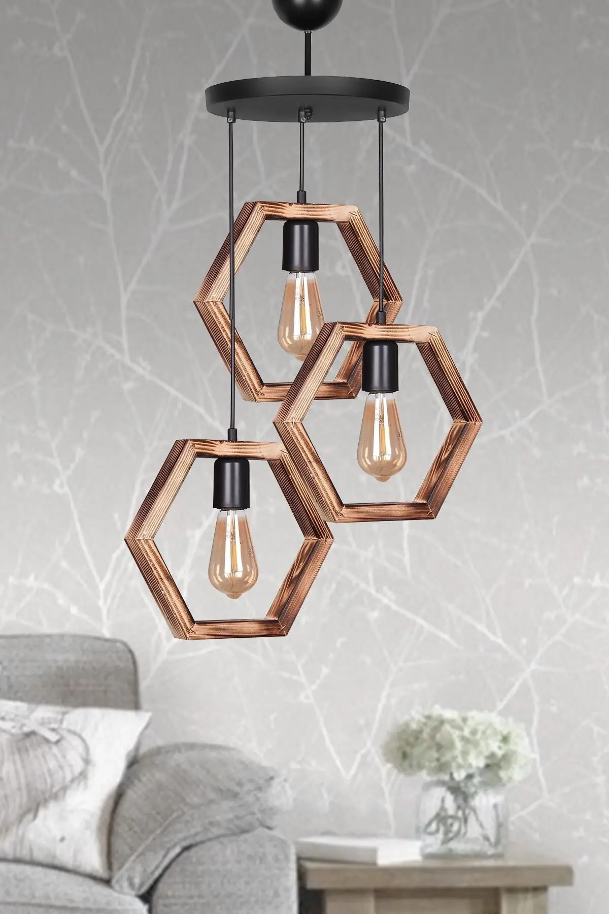 Colorful Wooden Triple Mother of Pearl Chandelier for children's room kitchen bedroom living room living room lighting