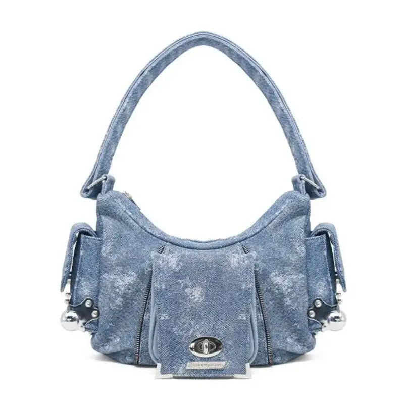 Bloom High Street Denim Shoulder Purse Women Hot Girl Large Capacity Casual Crossbody Bags Female Retro Handbag Aesthetic