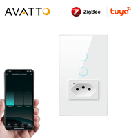 AVATTO Tuya Zigbee Smart Switch & Socket,Brazil Standard 4X2 Glass Panel Remote control interuptor work with Alexa Google Home