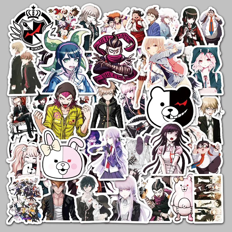 Danganronpa สติกเกอร์กราฟฟิตีลายการ์ตูน, 50ชิ้นสติกเกอร์ติดตู้เย็นสำหรับตกแต่งถ้วยน้ำกระเป๋าเดินทางสเก็ตบอร์ด