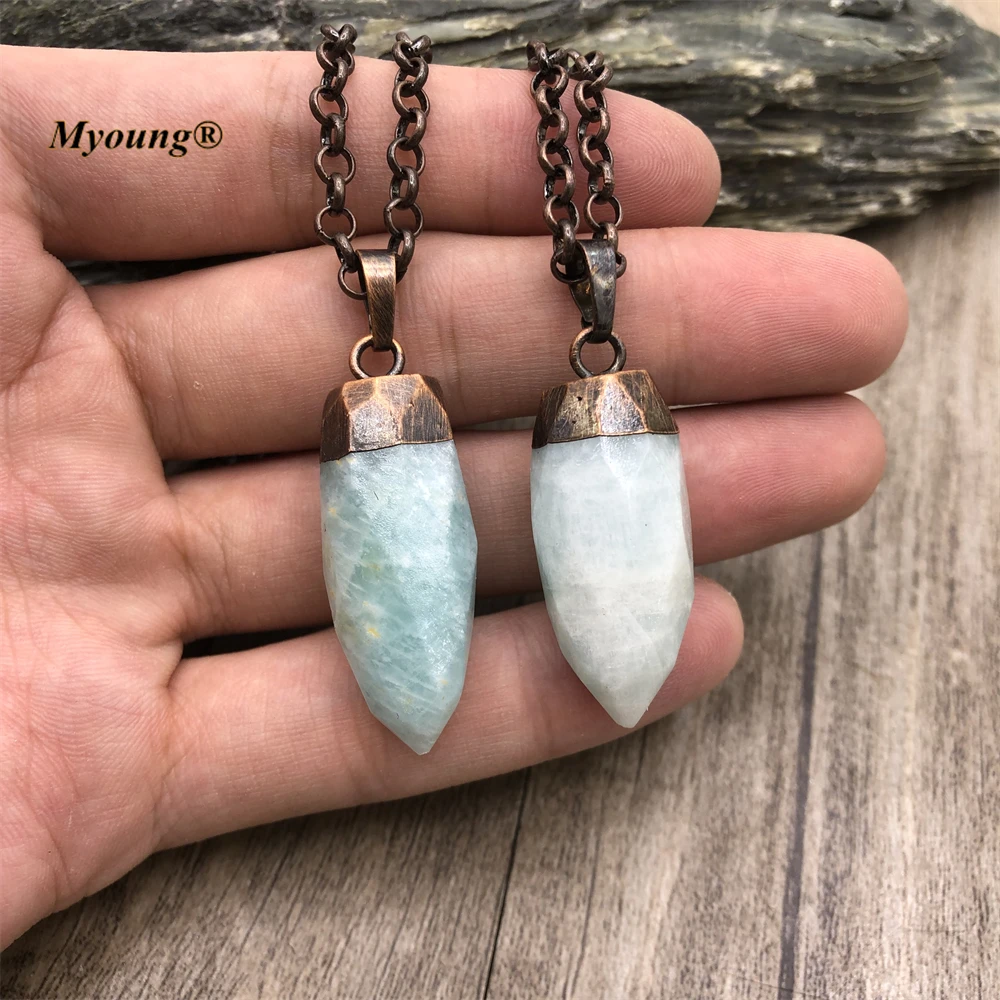 

Exquisite Bronze Natural Stones Amazonite Bullet Pendant Necklace Women Chokers Necklace Vintage Jewelry Bijoux MY220762