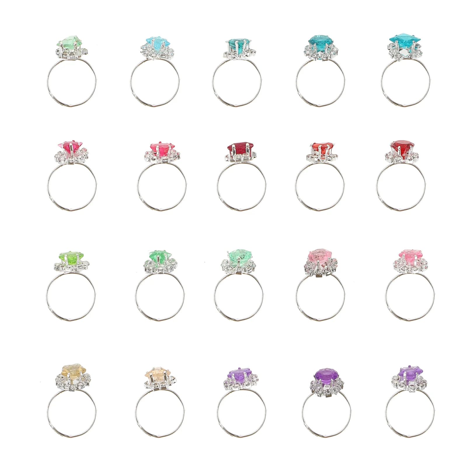 20 Pcs Children Imitation Diamond Ring Colorful Finger Girls Toys Plaything Decorative Princess Gift Alloy Kids Jewelry