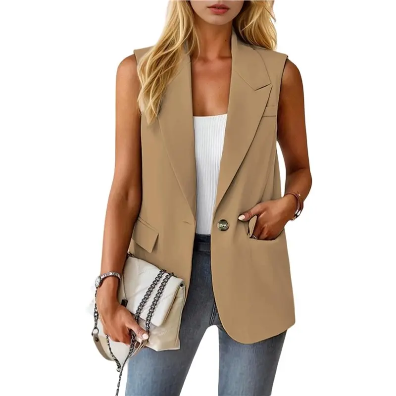 

Женский летний жилет без рукавов CYL: модный повседневный блейзер с карманами