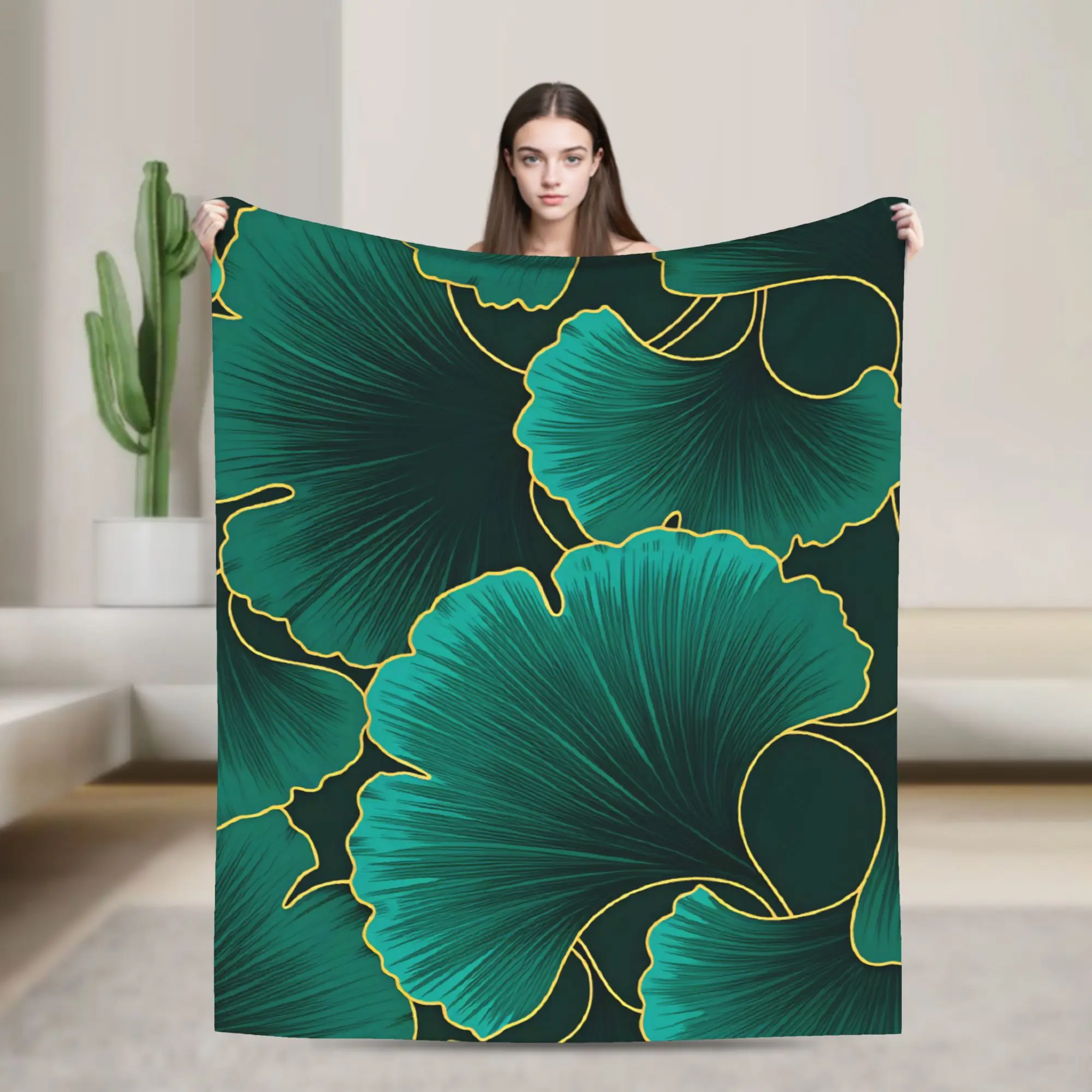 Ginkgo Leaves Warm Comfy Blankets For Living Room  Funny Bedding Throws Winter Camping Flannel Bedspread