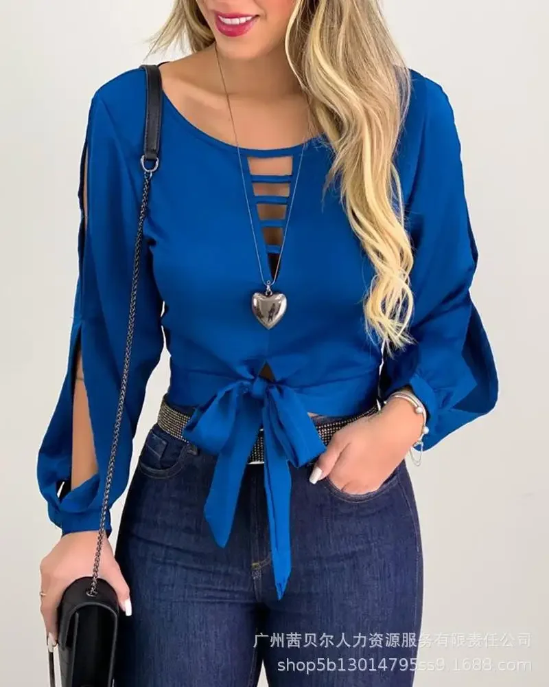 

Womens TShirts Blue Cut Out Strappy Top for Women