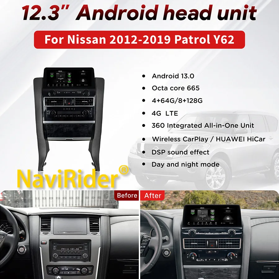 For Nissan Patrol Y61 Y62 2012-2019 Car Radio 12.3inch Android Screen Multimedia Video Player Stereo Auto Carplay GPS Navigation