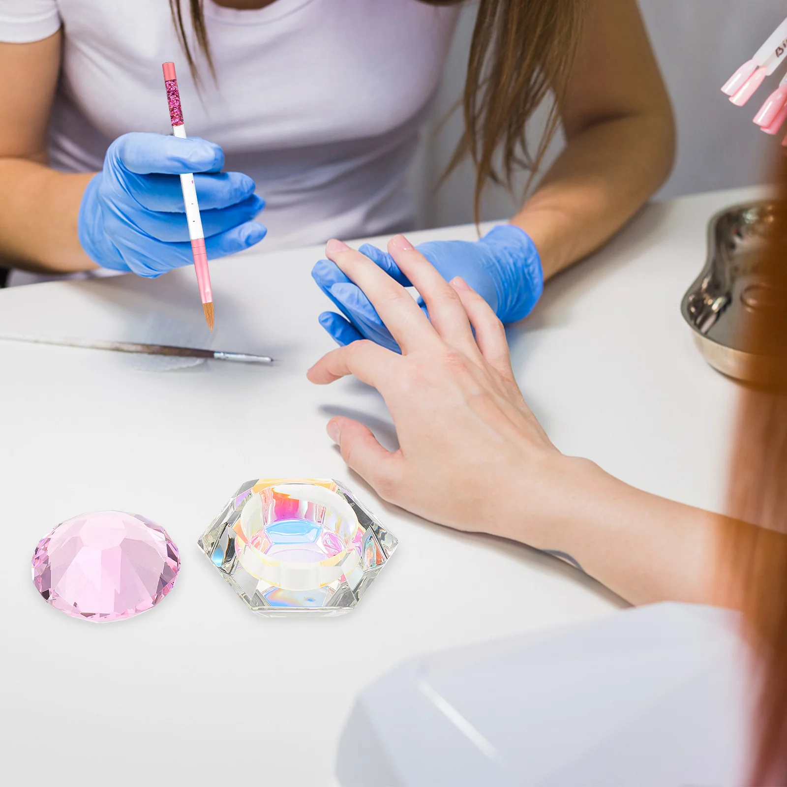 クリスタルガラスネイルアクリルパウダーリキッドボウル耐久性のある詰め替え可能なポータブルネイルアートツールプロのマニキュアディッシュ