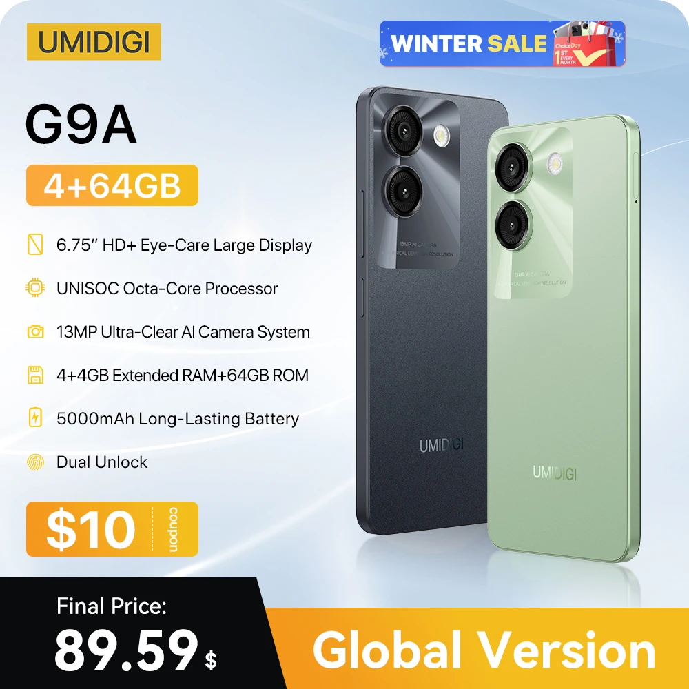 UMIDIGI G9A Android 14 Smartphone Octa-core 13MP Camera 64GB 6.75” Water Drop HD+  5000mAh Battery Dual SIM Card Cellphone