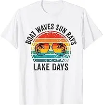 Boat Waves Sun Rays Lake Days, Funny Summer Beach Vacation T-Shirt Anime Graphic T-shirts High Quality 100%Cotton Short Sleeve