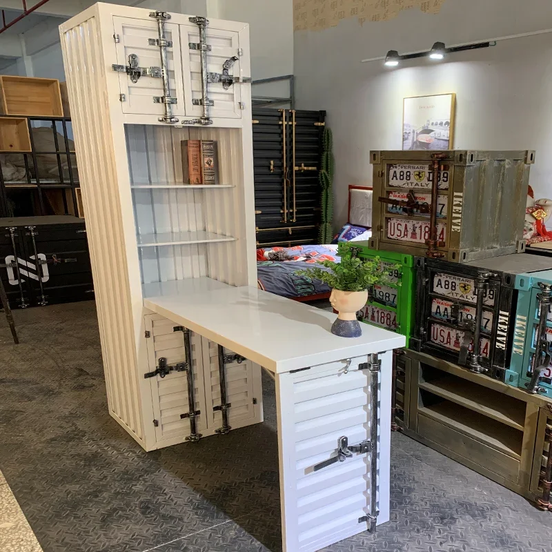 

Bedroom retractable folding wrought iron desk bookcase integrated industrial wind invisible study table study room computer tabl