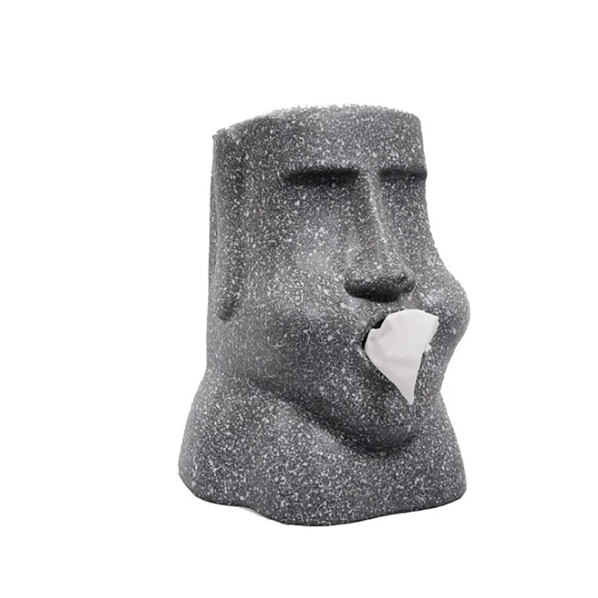 23.5*29*17.5cm Resin Easter Island Stone Statue Tissue Box Stone Statue Paper Towel Box Napkin Storage Organizer Tissue Boxes