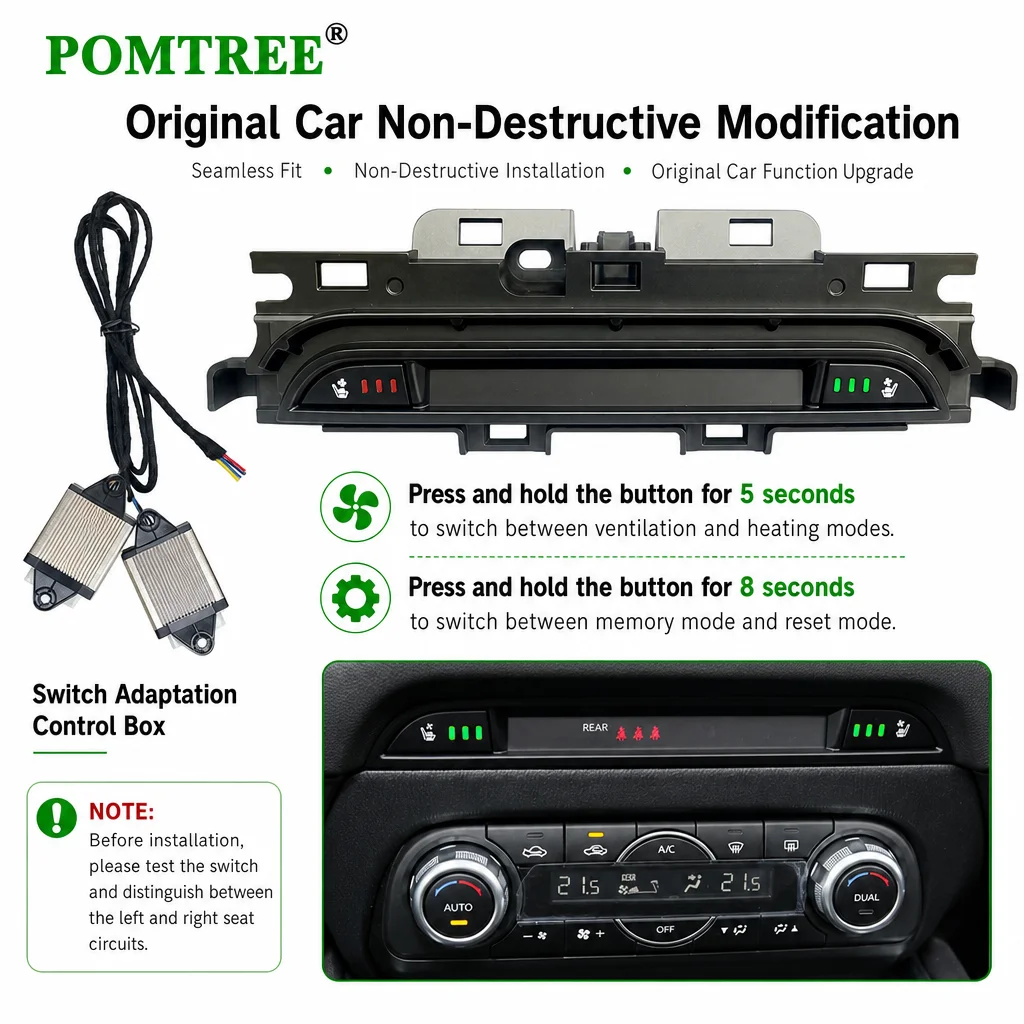 Car Seat Ventilation And Heating Kit Fit 2 Seats, Including Dedicated Switch & Heating Pads & Fans Suitable For Mazda CX-5 24-25