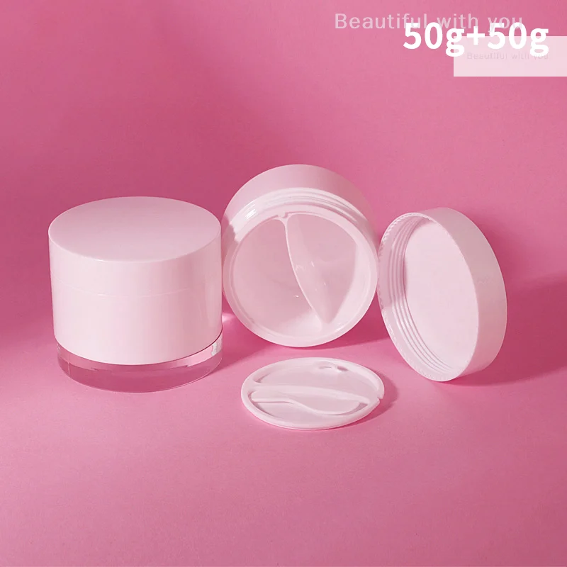 

100g Double Grid Empty Cream Jar Cosmetic Containers Round Plastic Refillable Face Cream Box Travel Bottle Tool