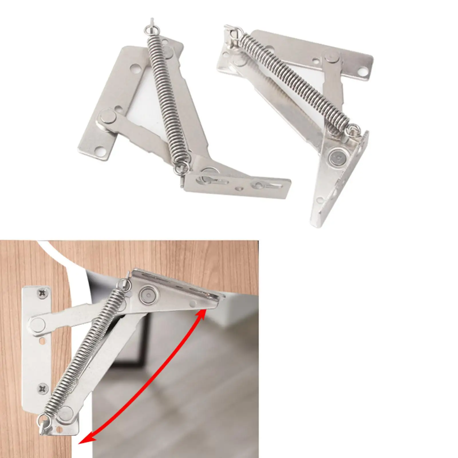 2Pcs 80 Degree Foldable Lifting Brackets Hardware Steel Furniture Storage Support Hinges for Bed Corner Cabinet Folding Sofa