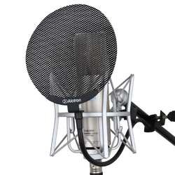 All Metal Mesh Pop Filter Mesh Cover with Flexible Gooseneck for Microphones Mic