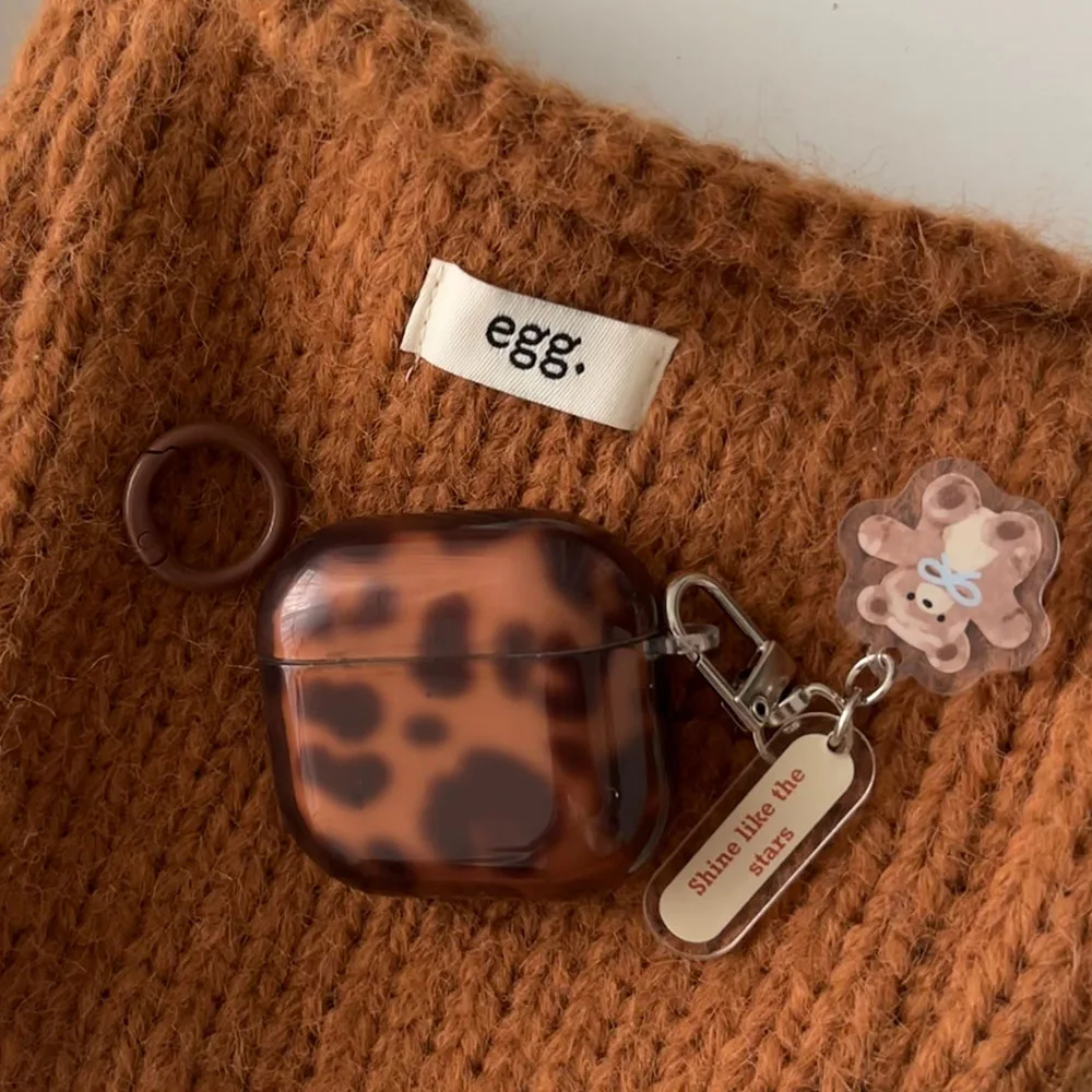 2024 New Transparent Leopard Print Cover Case For Airpods 4 Cartoon Lovely Little Bear Pendant For AirPods 1 2 3nd Pro 2 Shell