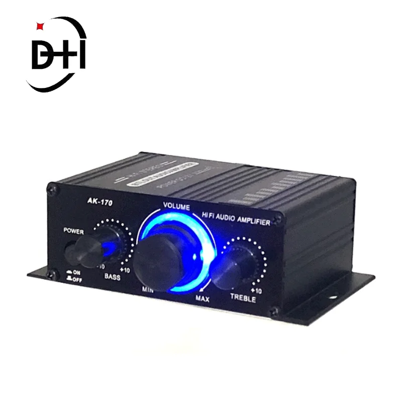 AK170 Hifi Digital Power Audio Car Amplifier Blue Light Stereo Audio Amplifier for Home Theater Club Party Music 200W x2