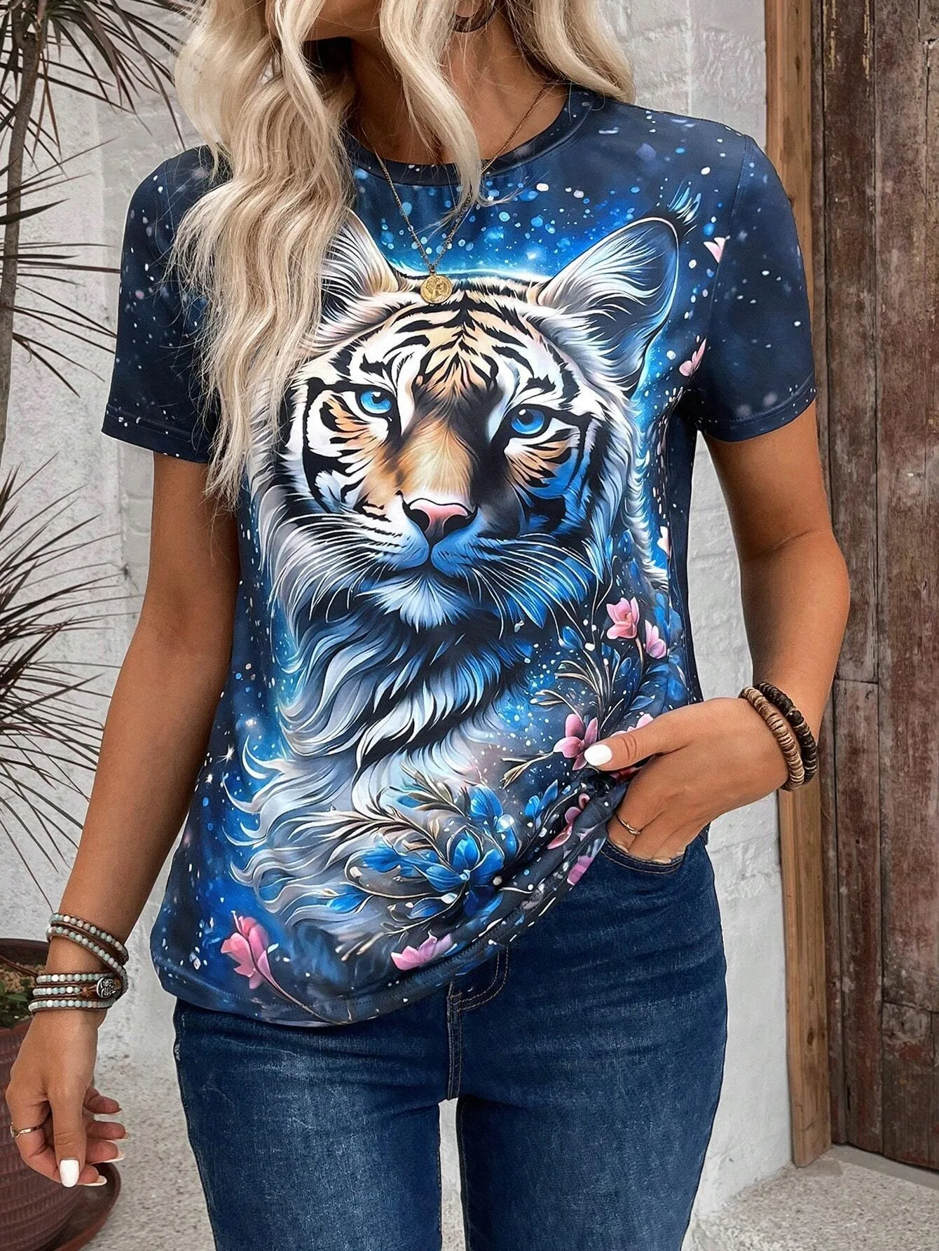 Summer European And American Style Tiger Animal 3d Printing Wom Tshirts Fashion Retro Oversiz Female Short Sleeve Tops Clothing