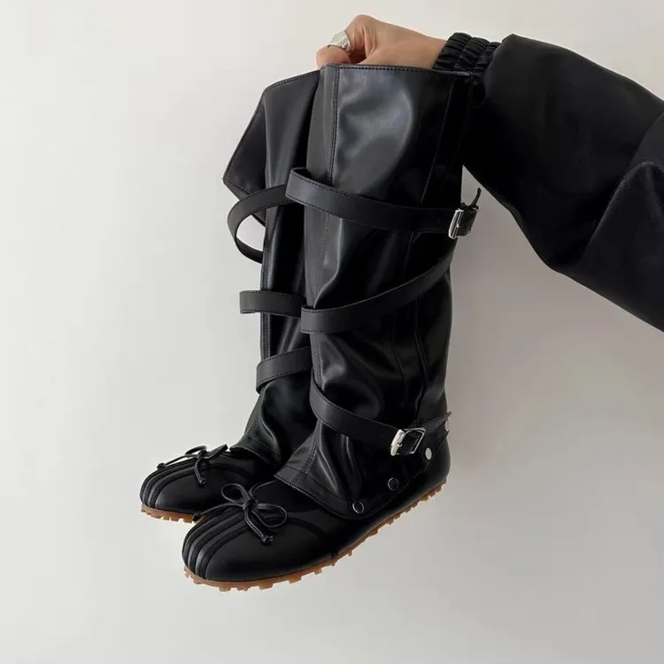 New Detachable Twoway Ballet Boots for WomenFrenchstyle Bow Flat Shoesretro Largecalf Boots That Slim The Legs,summer Cool Boots - view 2