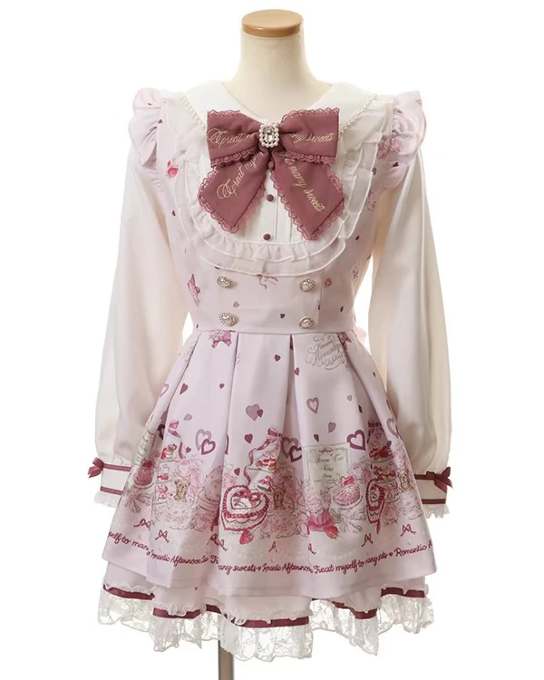 فستان Mine Liz ربيع جديد من الألغام الإنتاج الشامل لطيف الحلو طباعة البحرية طوق فستان طويل الأكمام السراويل النساء 2 قطعة مجموعة #1