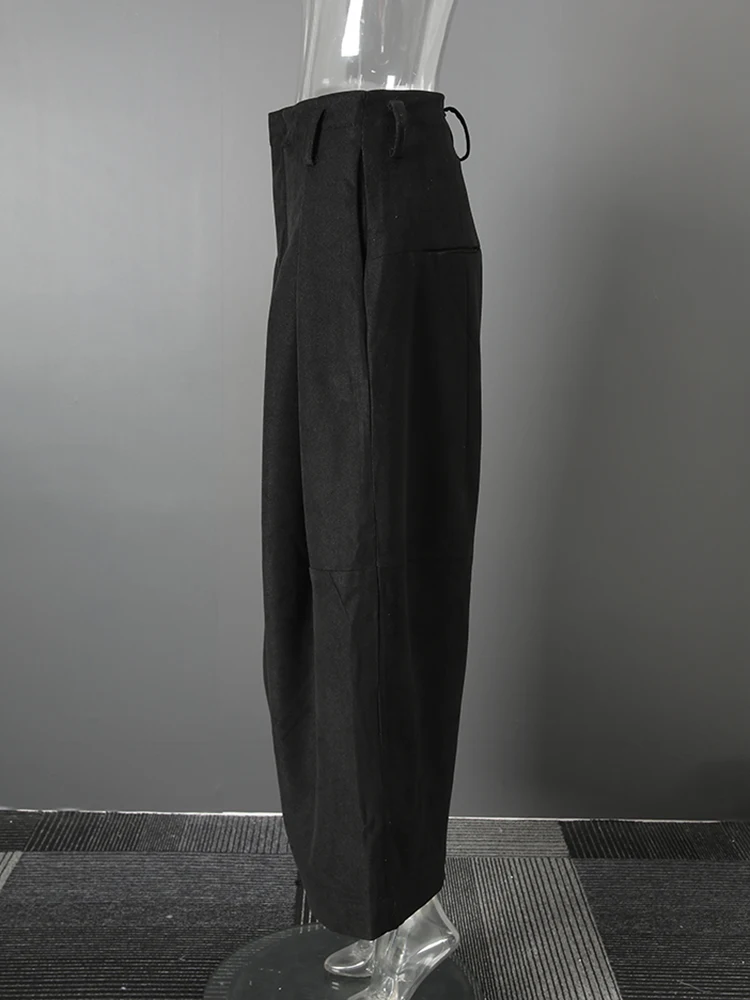 [LANMREM] 2026 Winter New Thick Warm Pants For Women High Waist Pleated Wide Leg Trousers Office Lady Clothes Minimalism 26C967