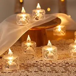 Crystal Candles LED Light Transparent Flameless Battery Power Lantern Night Lamp Wedding Party Birthday Xmas Halloween Decor