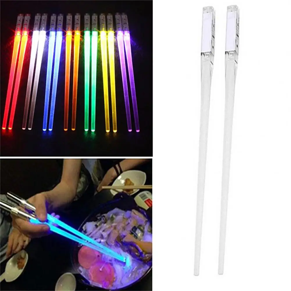 1 Pair Creative Food Chopsticks Portable LED Chopsticks LED Illuminated Glowing Light Chinese Chop Sticks  Easy-to-Clean