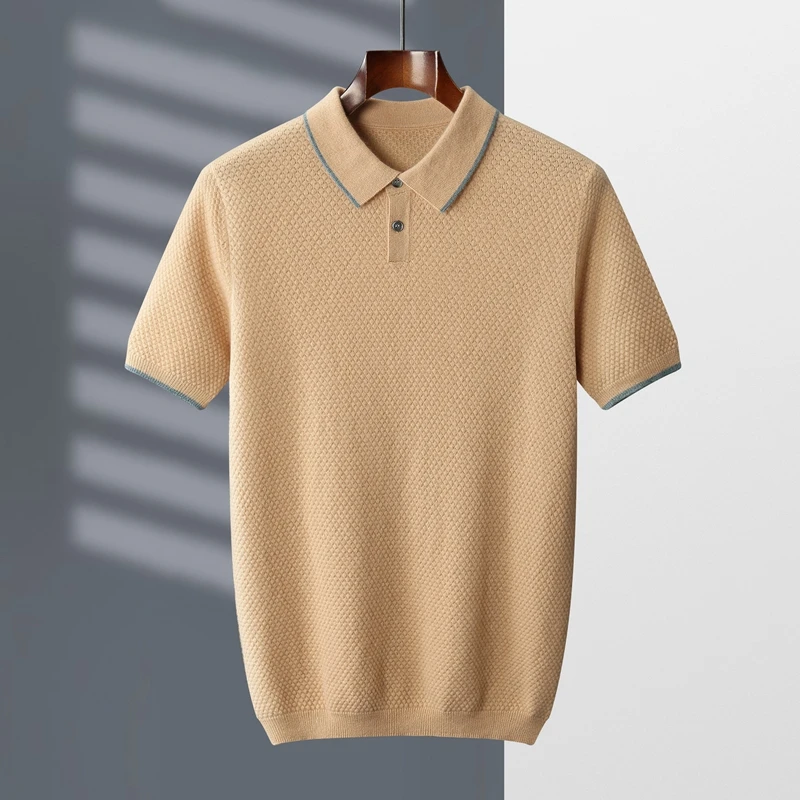 ZOCEPT-Pull en cachemire à manches courtes pour hommes, T-shirt à col polo, Haut décontracté, 100% cachemire, Automne, Hiver, Coréen, Nouveau