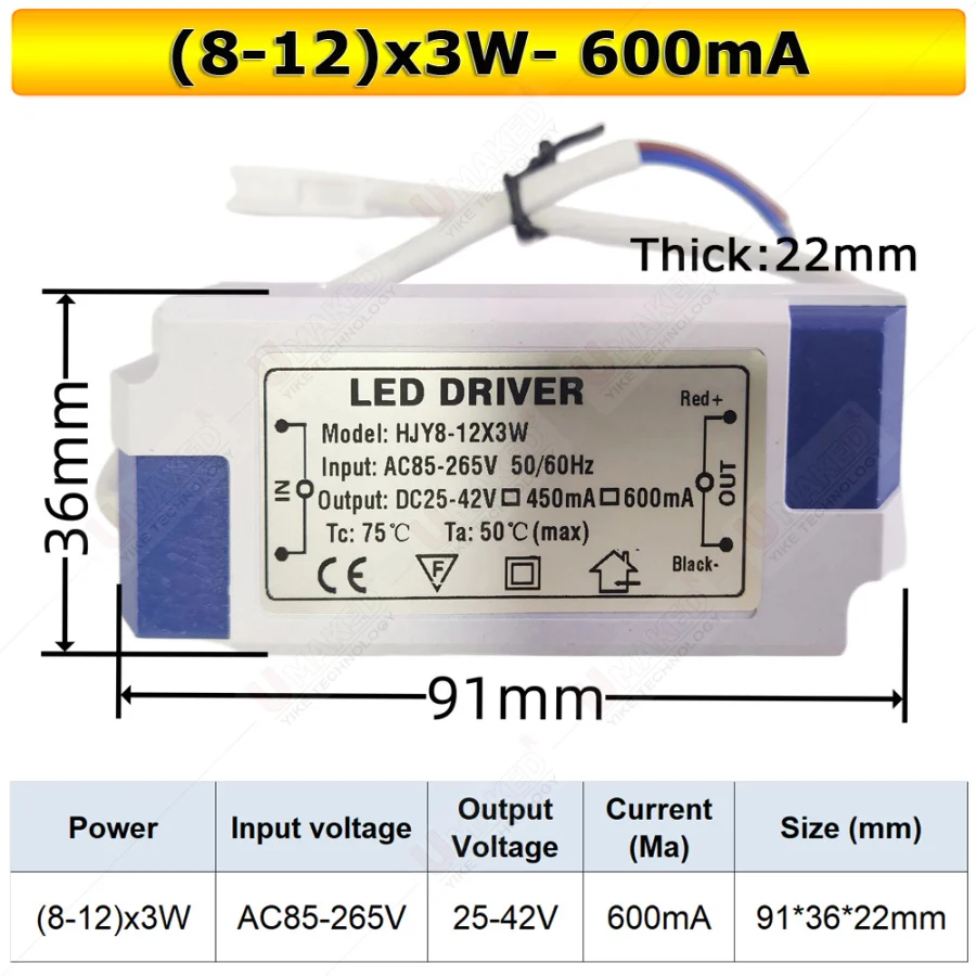 High PF Constant Current LED Driver 600mA 3W 10W 20W 30W 40W 50W 60W1-2x3w 6-10x3w 10-18x3w 18-30x3W Lamp Lighting Transformers