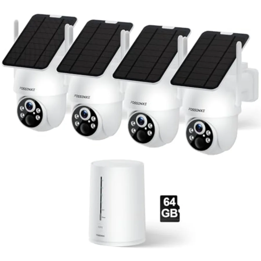 

Outdoor solar security camera system: 2K wireless cameras with 360 pan/tilt, color night vision, motion detection, solar-powere