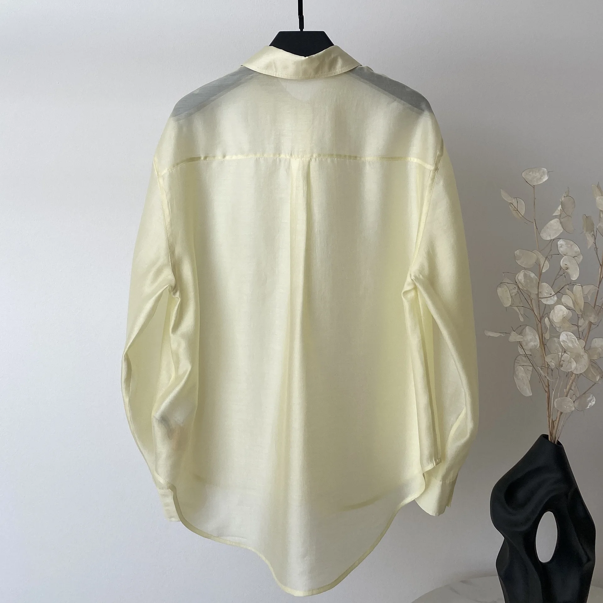 Lazy Women Blouse 2024 Spring Summer Thin See Through Long-sleeved Fake Silk Tencel Shirts Women's Top Elegant Blusa Feminina