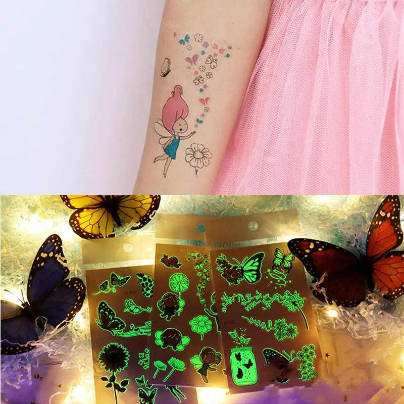 Glow In The Dark Stickers Fake Taty Children Body Art Waterproof Temporary Tattoo Luminous Stickers Butterfly Tattoo for Kids