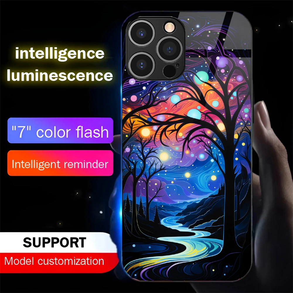 

Paper Sculpture Design Sound Music Control Led Light Phone Case Glowing Cover For iPhone Air 17 16 E 15 14 13 12 11 Pro Max Plus
