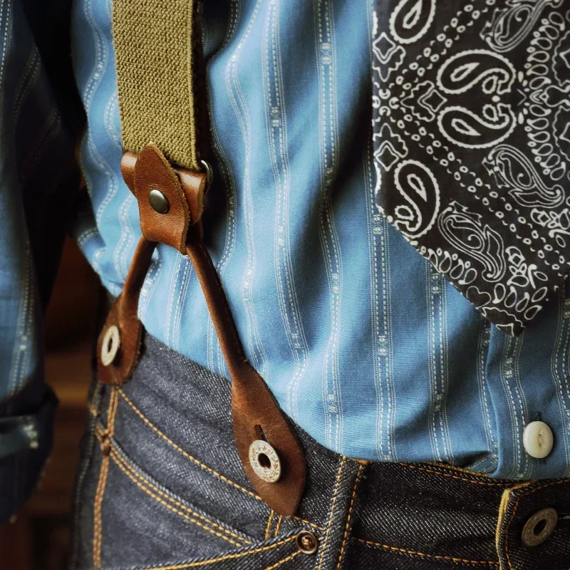 Suspender X-Back Pria Tornado Merah dengan Klip Kawat Gigi Gaya Vintage Elastis yang Dapat Disesuaikan