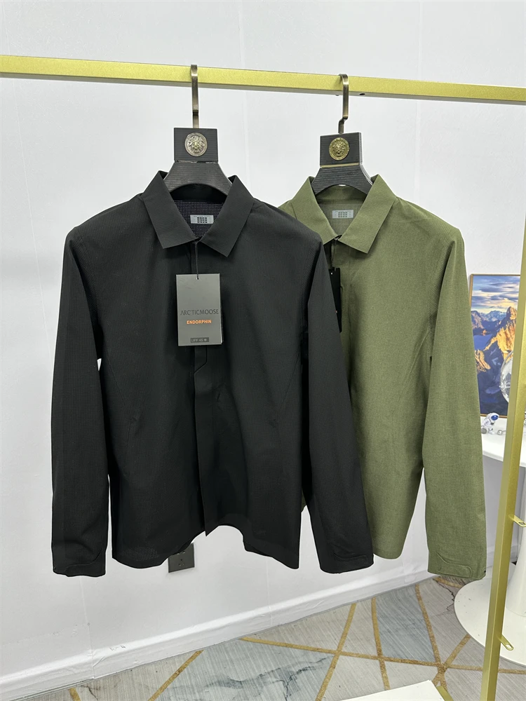 

Men's Busin Waterproof irt Laser Cutting Full Glue Outdoor Long Sve Upper Apparel Stand Fit Faion Urban Sle