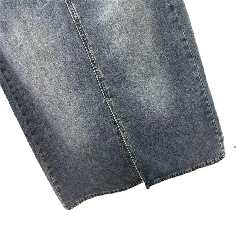 تنورة دينم عالية الخصر للتخسيس مقاس كبير للنساء ربيع جديد نمط متوسط الطول على شكل حرف a مع فتحة جانبية هامشية #5