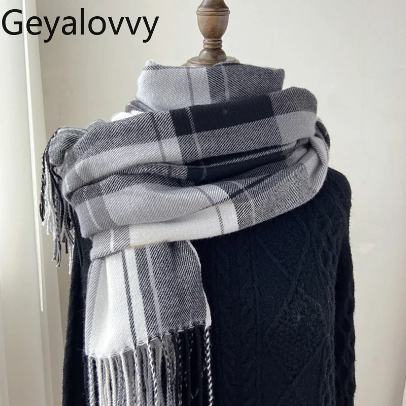 

Клетчатый шарф унисекс, универсальный осенне-зимний корейский шаль в стиле ретро, японский студенческий имитация кашемира, теплый утолщенный шарф на шею