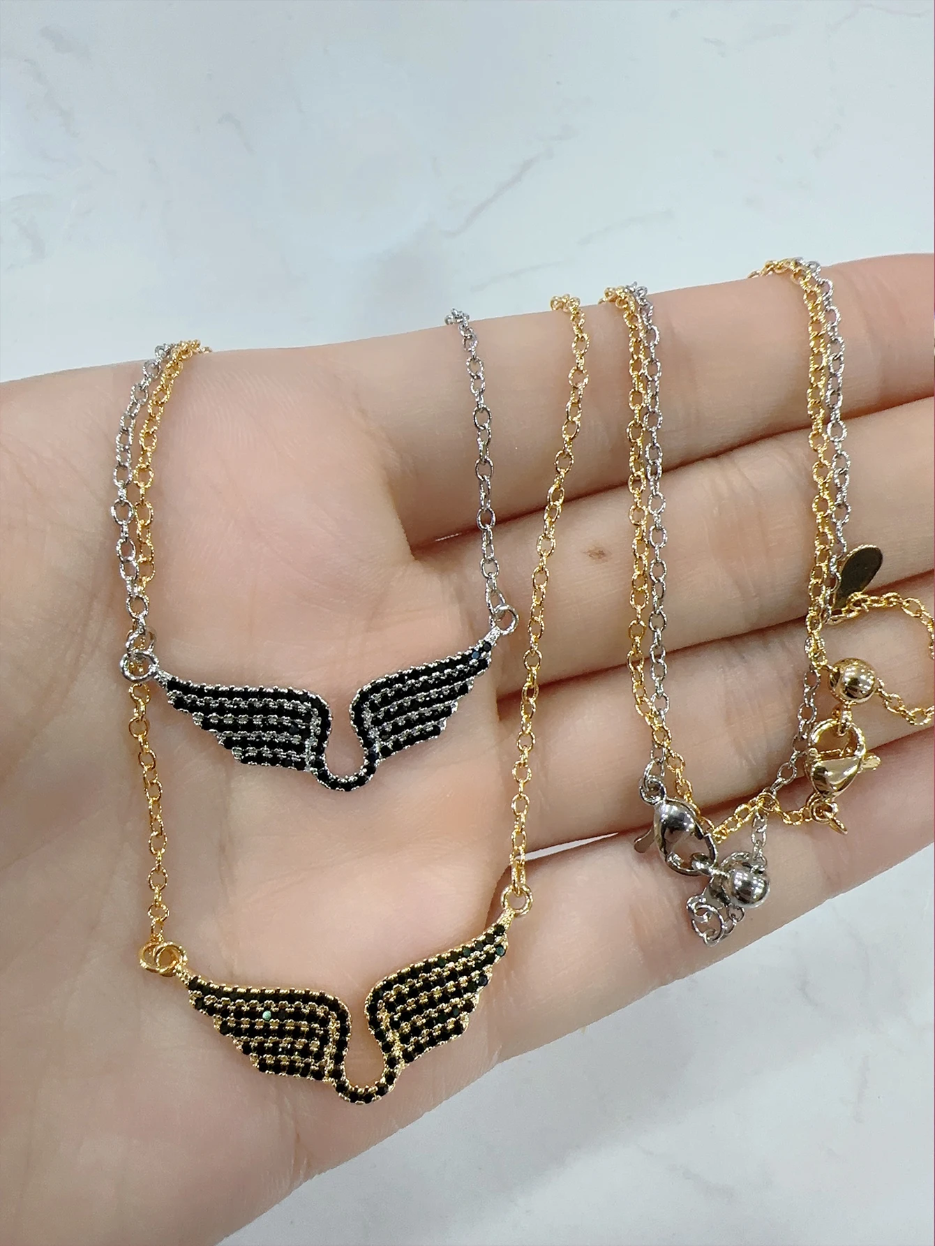 Fashion Angel Wings Necklace Women Black Stone Cubic Zircon Oxide Necklace Light Luxury For Girlfriend Jewelry Gift