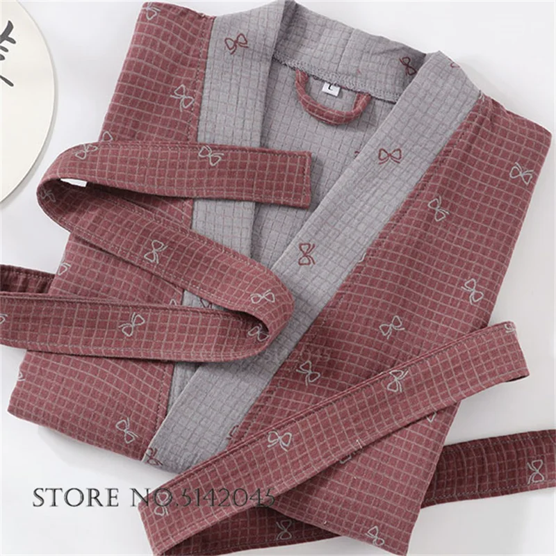 100% Cotton Coupe Robe Sleepwear Jacquard Kimono Bathrobe Gown Yukata with Pocket Loose Casual Home Dress Lounge Wear Lingerie