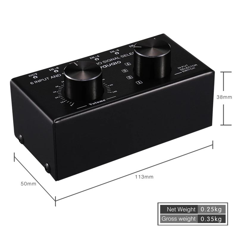 2X 6 Input 1 Output Switcher Audio Source Selection Switcher RCA Audio Input Signal Selector Switch