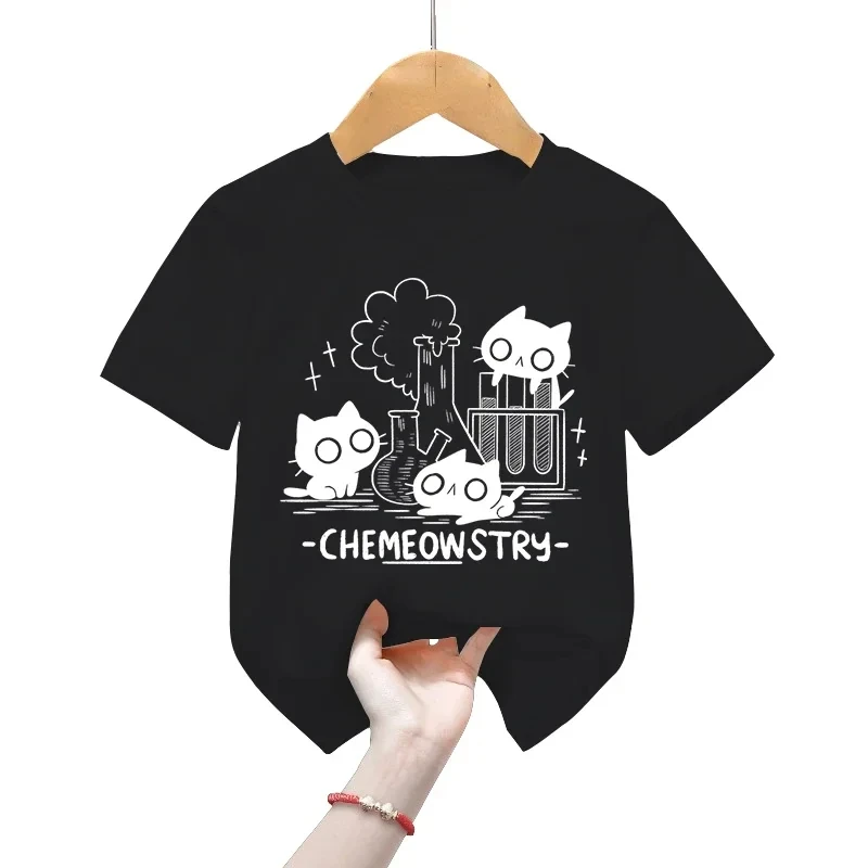 Chemistry Classic Kids Cotton T-shirt Clothing Science Chemistry Kids T-shirt Girls Boys T-shirt Cute Black Cat Kids T-shirt