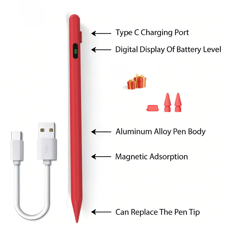 Stylus-Stift für Apple Pencil mit LED-Leistungsanzeige und Handballenerkennung für iPad von 2018 bis 2025