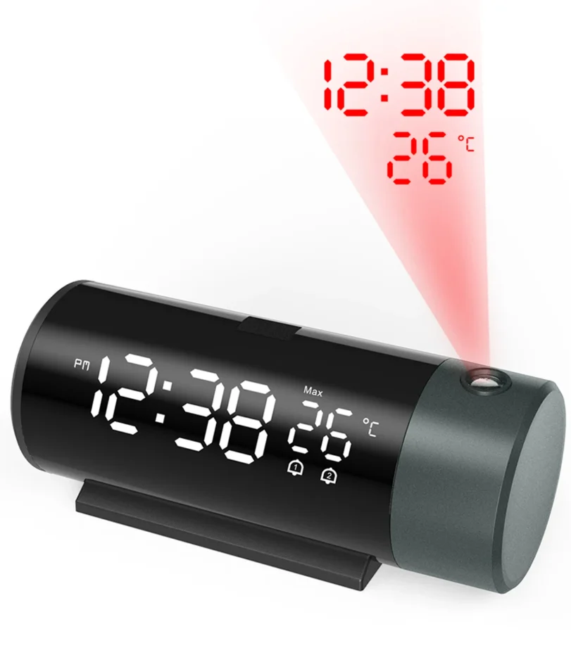 

Projection Digital Alarm Clock with 180° Rotatable Projector, Clear LED Display4-Level Brightness Dimmer for Bedroom